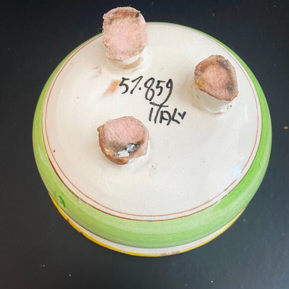 Small Round Footed Trinket Dish Hand Paint Floral Earthenware Sgraffito Italy - Picture 6 of 6